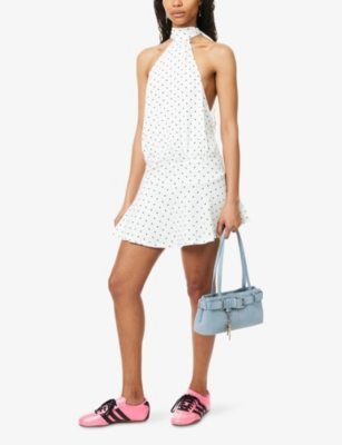 JADED LONDON WOMENS CREAM ENYA POLKA-DOT BACKLESS COTTON MINI DRESS 