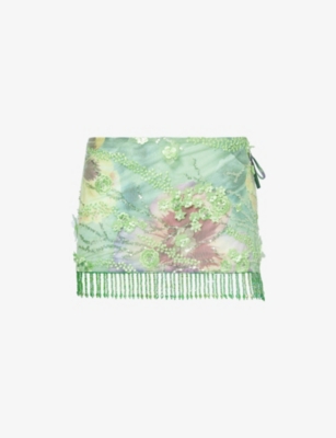 JADED LONDON: Wrap Beaded Printed Mesh Sarong