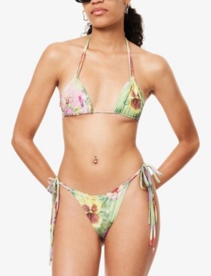 JADED LONDON WOMENS MULTI RAW EDGE FLORAL BIKINI TOP 