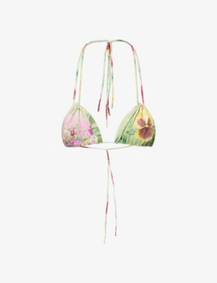 Jaded London Womens Raw Edge Floral Bikini Top Multi