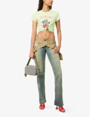 JADED LONDON WOMENS MULTI STRAP-UP STONEWASH DENIM JEANS 