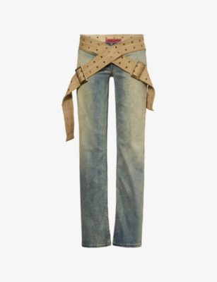Jaded London Womens Multi Strap-up Stonewash Denim Jeans