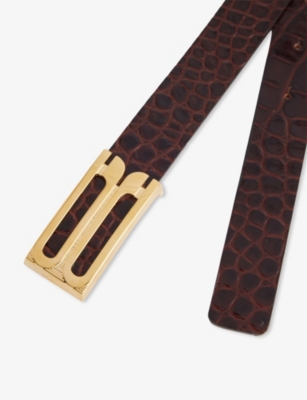 Victoria Beckham Womens Espresso Frame Croc-embossed Leather Belt