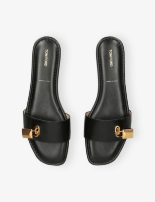 TOM FORD: Padlock Leather Flat Slides