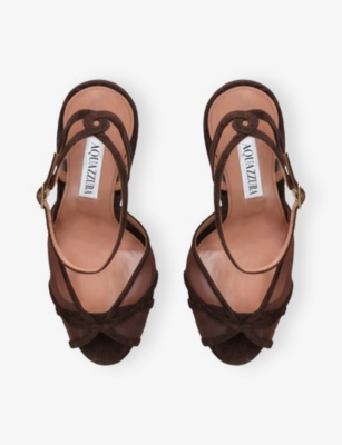 AQUAZZURA: Shear Plateau 130 Suede Heeled Sandals