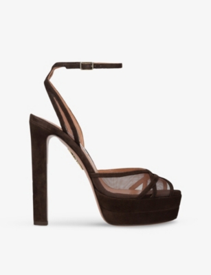 AQUAZZURA: Shear Plateau 130 Suede Heeled Sandals