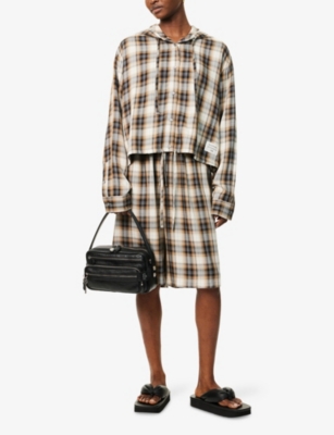 ACNE STUDIOS: Check-Print Hooded Woven Overshirt