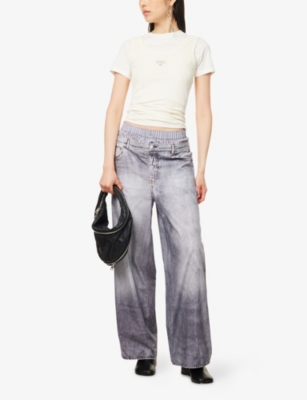 Acne Studios Womens Trompe L'oeil-print Straight-leg Cotton Trousers Grey
