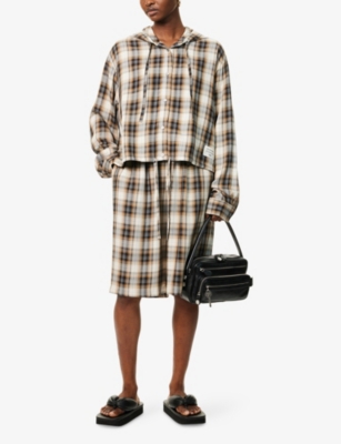 ACNE STUDIOS: Check-Print Logo-Embroidered Woven Shorts
