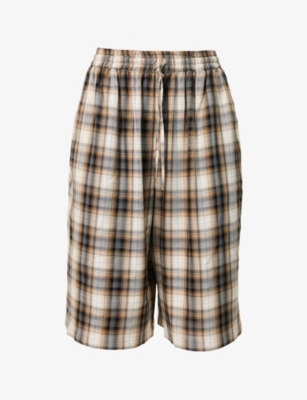 ACNE STUDIOS: Check-Print Logo-Embroidered Woven Shorts