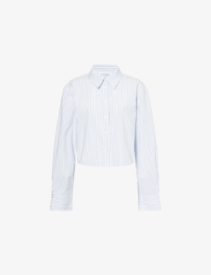 ACNE STUDIOS: Logo-Print Striped Cropped Cotton Shirt