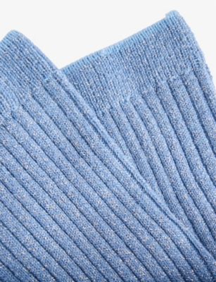 Falke Womens Ice Blue Shiny Ribbed Knit Socks