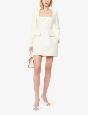 NADINE MERABI: Natalie Square-Neck Knitted Mini Dress