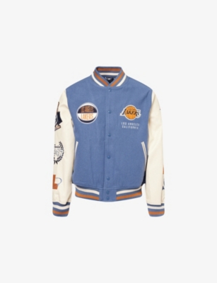 NEW ERA: LA Lakers Embroidered-Patch Wool-Blend Varsity Jacket