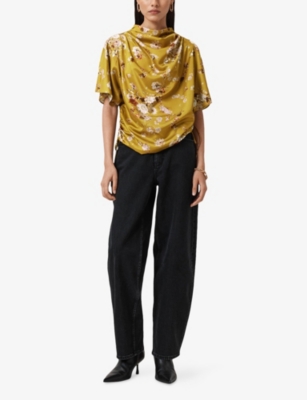 Allsaints Womens Armada Deep Ye Leslie Floral-print Viscose And Silk-blend Top In Yellow