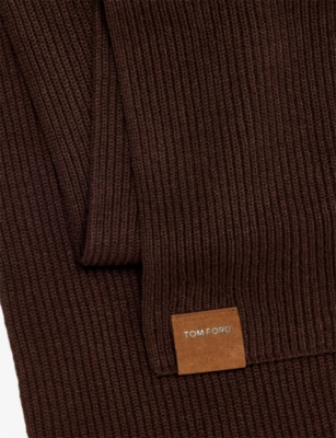 Tom Ford Mens Logo-tab Brushed Cashmere Scarf Dark Taupe