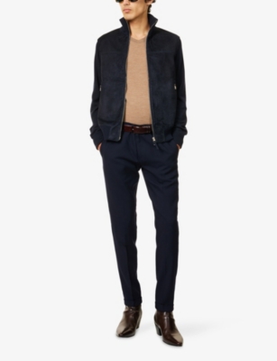 TOM FORD: Zip-Through Hybrid Suede and Wool Knit Cardigan