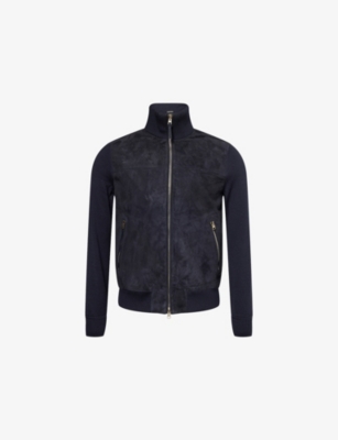 TOM FORD: Zip-Through Hybrid Suede and Wool Knit Cardigan