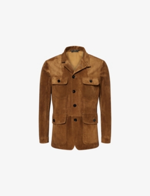 TOM FORD: Military Flap-Pocket Suede Military Jacket