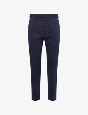 Tom Ford Mens Navy Regular-fit Tapered-leg Stretch -cotton Trousers In Blue