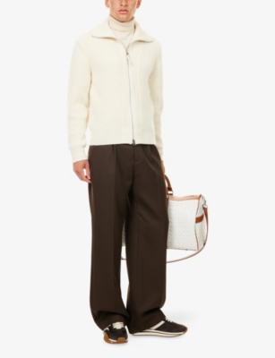 Tom Ford Mens White Roll-neck Zip-through Wool Cardigan In Neutral