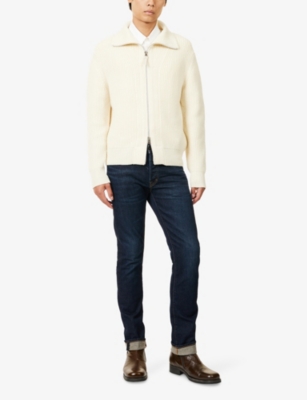Tom Ford Mens White Roll-neck Zip-through Wool Cardigan In Brown