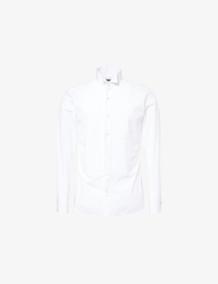 Tom Ford Mens Optical White. Evening Plissé Cotton-poplin Shirt In White