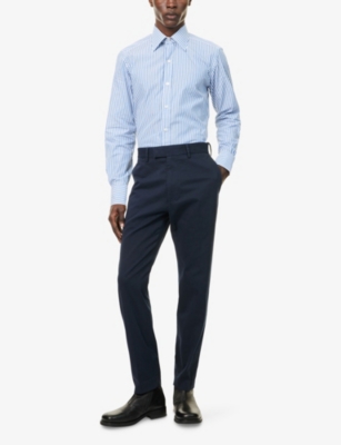Tom Ford Mens White Indigo Stripe-print Slim-fit Cotton-poplin Shirt In Blue