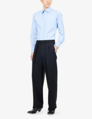 Tom Ford Mens Light Blue Pointed-collar Slim-fit Cotton Shirt In Blue