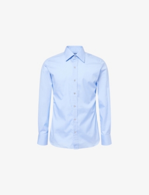 Tom Ford Mens Light Blue Pointed-collar Slim-fit Cotton Shirt
