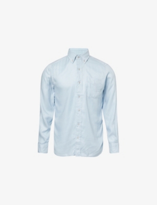 Tom Ford Mens Sky Blue Pointed-collar Long-sleeves Woven Shirt