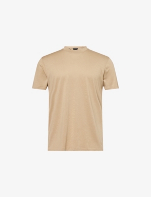 TOM FORD: Embroidered-Logo Short-Sleeved Woven-Blend T-Shirt