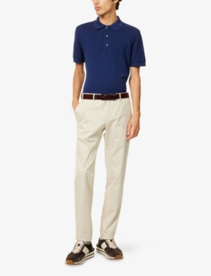 Tom Ford Blue Polo T-shirt With Embroidered Tone On Tone Logo In Cotton Man In Blue