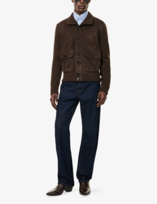 TOM FORD: Funnel-Neck Ribbed-Sleeve Suede and Wool Jacket