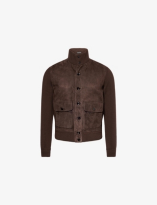 TOM FORD: Funnel-Neck Ribbed-Sleeve Suede and Wool Jacket