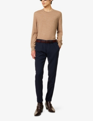 Tom Ford Mens Honey Long-sleeve Crew-neck Wool Knitted Jumper In Brown