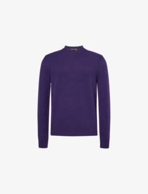 Tom Ford Mens Royal Purple Crewneck Ribbed Cashmere-knit Jumper In Purple