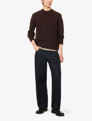 Tom Ford Mens Cocoa Crewneck Ribbed Cashmere-knit Jumper In Brown