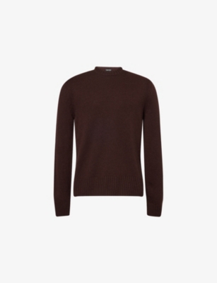 Tom Ford Mens Cocoa Crewneck Ribbed Cashmere-knit Jumper In Brown