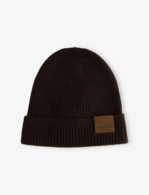 TOM FORD: Logo-Patch Ribbed Cashmere-Knit Beanie Hat