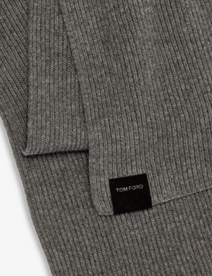 Tom Ford Mens Light Charcoal Logo-tab Brushed Cashmere Scarf