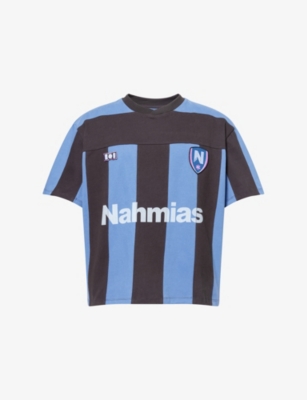 Nahmias Mens Blue/ocean Stripe Jersey Soccer Striped Cotton T-shirt Xxl