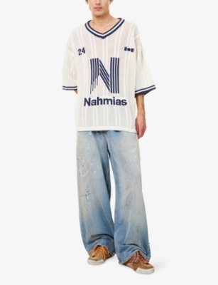 Nahmias Mens Ivory Knitwear Football Semi-sheer Knitted Top Xl In White