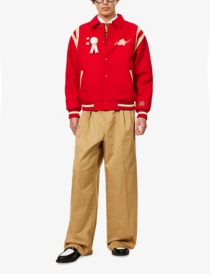 Shop Golf Le Fleur Mens Logo-embroidered Badge Brushed Wool Varsity Jacket