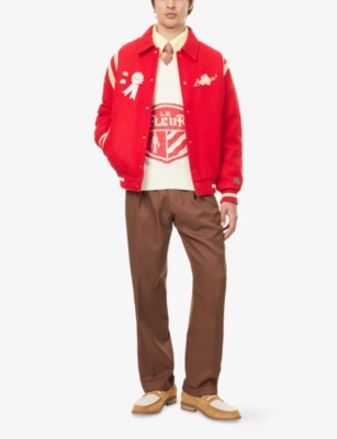 Shop Golf Le Fleur Mens Cream Brand-intarsia V-neck Wool Jumper