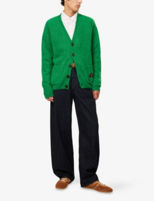 Golf Le Fleur Mens Green Fleur Sequin Mohair-wool Knitted Cardigan