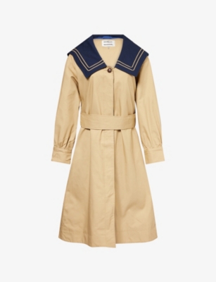 Damson Madder Womens Ella Contrast-collar Cotton Trench Coat Tan
