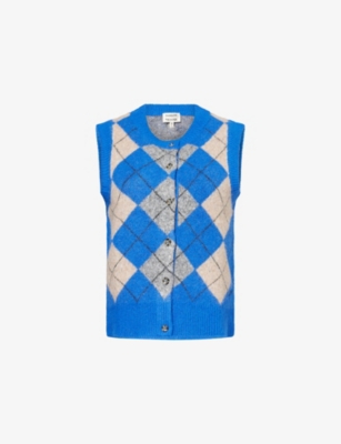 DAMSON MADDER: Aggie Argyle-Pattern Knitted Vest