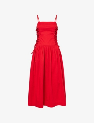 Damson Madder Womens Angelina Cotton Midi Dress Red
