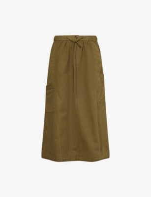 Damson Madder Womens Vika Utility Cotton Midi Skirt Olive
